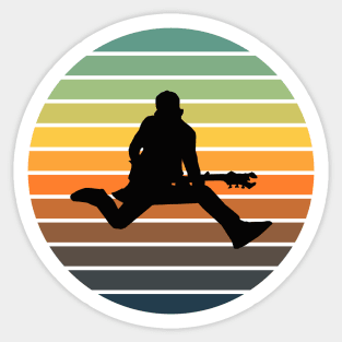 Guitar Player with A Retro Sunset Background for Music Lovers Sticker